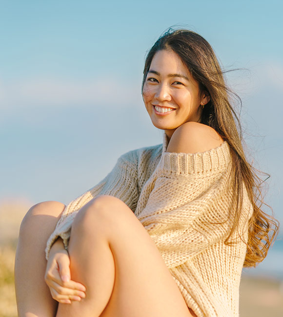 beautiful woman smiling on beach