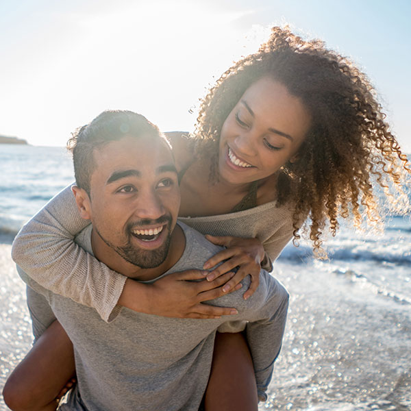 happy couple on beach